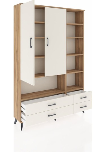 Arges Dolap 10 Raflı 4 Çekmeceli 2 Kapaklı 132x30x195 Çam-ayt... Çam