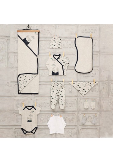 Bebitof Minilamb Şemsyeli Ayıcık 10'Lu Zıbın Set 17023 Lacivert Çok Renkli