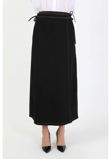 Yandan Bağlamalı Denim Etek-siyah Siyah