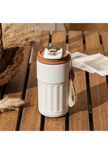 Fastbuy Akıllı Sıcaklık Ölçerli 450ml Paslanmaz Çelik Termos - Taşınabilir Ofis & Seyahat Kahve Bardağı Kahverengi Kahverengi