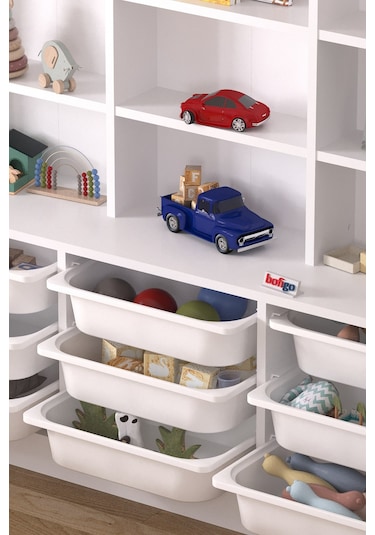 Bofigo 9 Sepetli 9 Raflı Dolap Çok Amaçlı Dolap Oyuncak Dolabı Almina Beyaz Beyaz