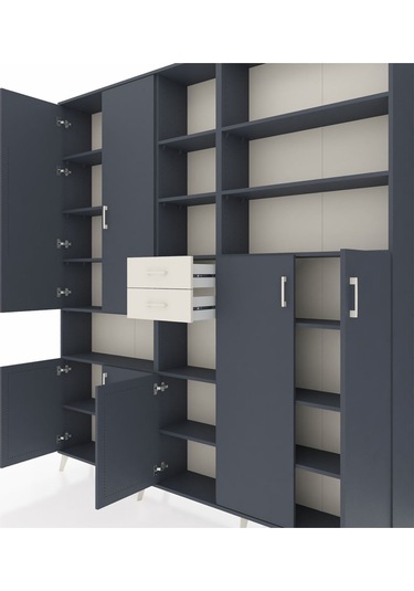 Arges Dolap 17 Raflı 2 Çekmeceli 7 Kapaklı 220x30x243 Antrasit-antrasit/aytaşı Antrasıt/aytası