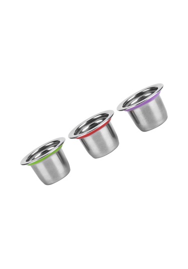 Kangvka 3'lü Paslanmaz Çelik Yeniden Doldurulabilir Kahve Kapsülü Seti - Mor+kırmızı+yeşil - Nespresso Uyumlu Diğer