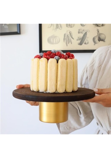 Akayev Ahşap 24 Cm Metal Ayaklı Yuvarlak Sunum Tabağı Beyaz