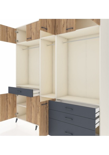 Hyperion Dolap 8 Raflı 4 Çekmeceli 3 Askılı 220x44x243 Aytaşı-çam/antrasit Atlas Çam/antrasıt