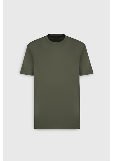 AC&Co / Altınyıldız Classics Erkek Hakı %100 Pamuk Modern Fit Normal Kesim Bisiklet Yaka Tişört Haki