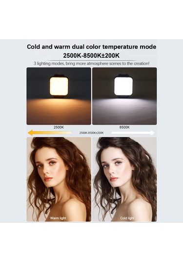 İki Renkli Led Arka Klipsli Taşınabilir Vlog Işığı Siyah Siyah