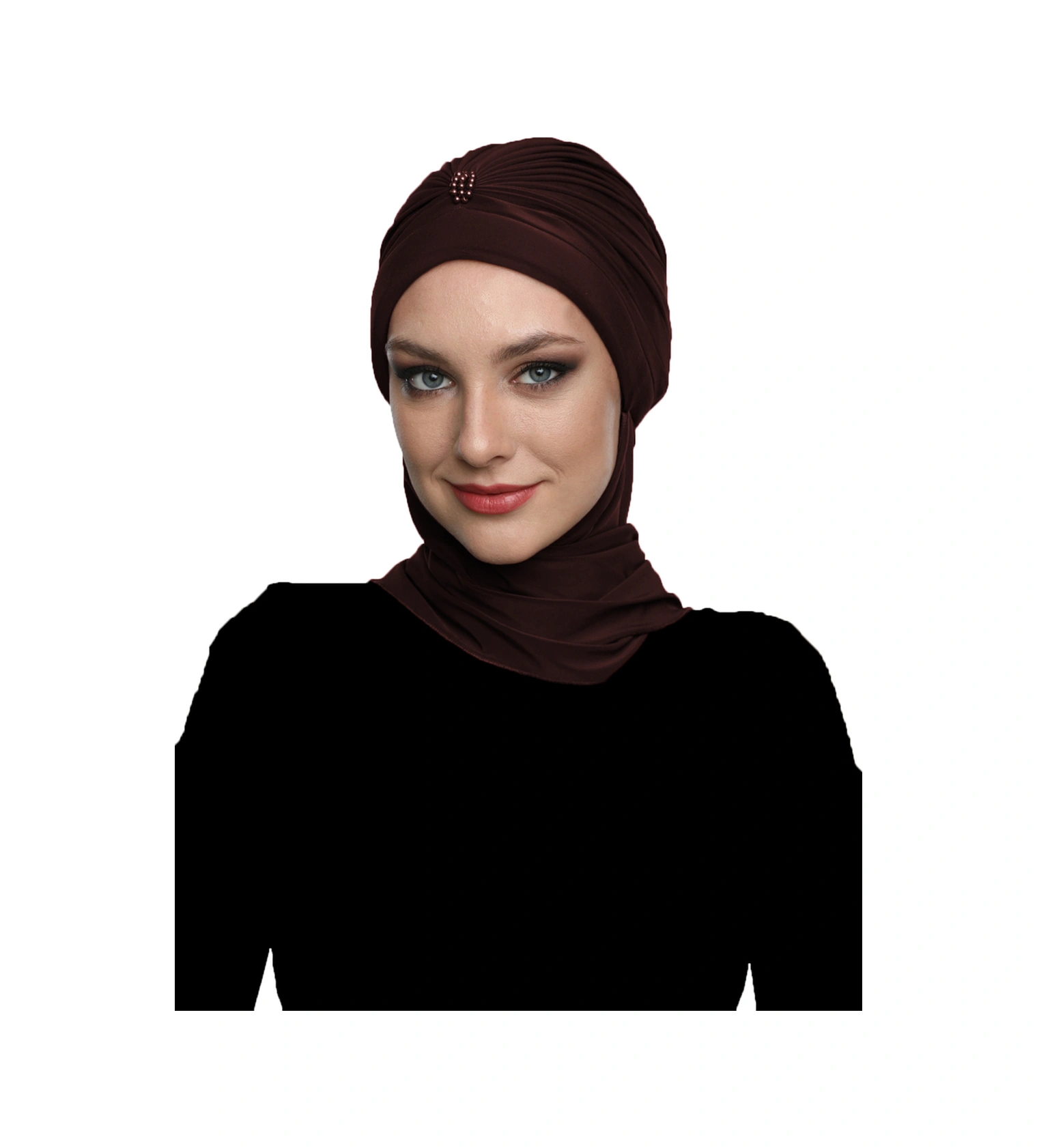 Incili Atkılı El Işi Inci Işlemeli Kahve Hazır Türban Tesettür Bone Kahve