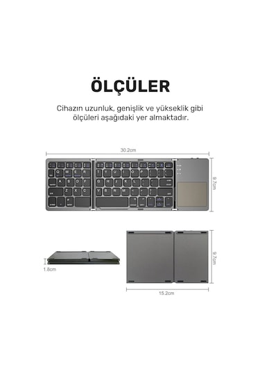 Plentiful Katlanabilir Bluetooth Type-c Klavye Türkçe Q Android / Apple Uyumlu iOS Siyah