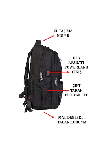 Case Club 13,3-14 İnç Siyah Laptop Sırt Çantası Su Geçirmez Kumaş Darbe Emici Koruma