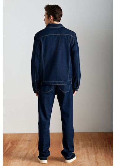 GRIMELANGE Jerıcho Erkek Rinse Denim Rahat Geniş Kesim %100 Pamuk Yüksek Kalite Kalın Dokulu Lacivert Ceket Lacivert