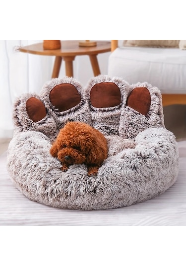 Gateesat Gri M 25.59inch Uzun Tüylü Yumuşak Sıcak Kedi Köpek Yatağı Kışlık Hediye
