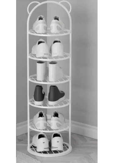 Trendesk Metal Çok Amaçlı Raf 6 Katlı Beyaz Ayakkabılık 105*30*14 CM Beyaz
