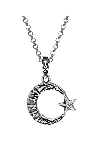 925 Ayar Gümüş Göktürkçe Türk Yazılı Ay Yıldız Tasarım Erkek Koly 552729450