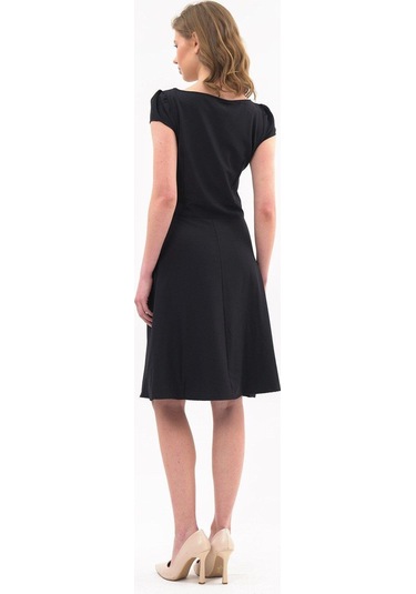Apsen Kadın Siyah Yazlık Pile Detaylı Kısa Günlük Elbise 3901-100 Siyah