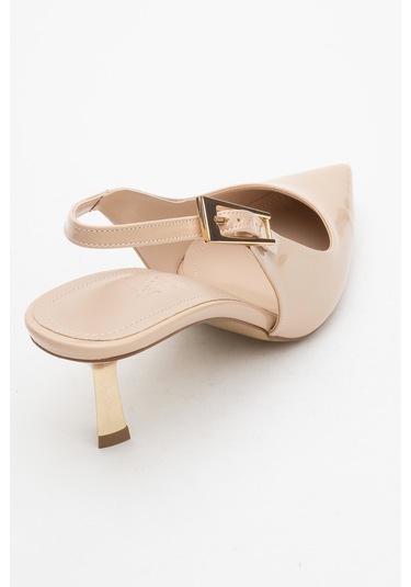 Arty Bej Rugan Sivri Burun Arkası Açık Kadın İnce Topuklu Ayakkabı Bej Rugan