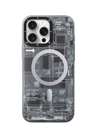 İphone 16 Pro Uyumlu Kılıf Magsafe Şarj Özellikli Youngkit Technology Serisi Kapak Gri
