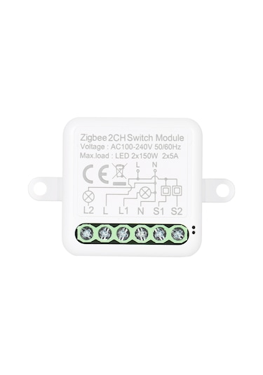 Zigbee 2ch Mini Röle Modülü Akıllı Ev Anahtarı Beyaz
