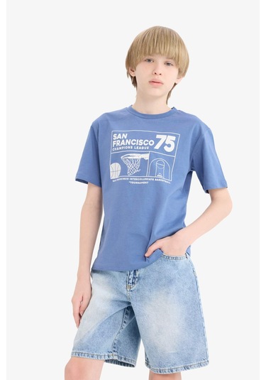 DeFacto Erkek Çocuk Bisiklet Yaka Baskılı Kısa Kollu Tişört E6309A825HSBE341