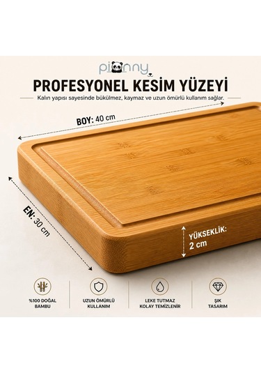 Pionny Bambu Kalın Kesme Tahtası Ve Steak 40x30 Cm Çok Renkli