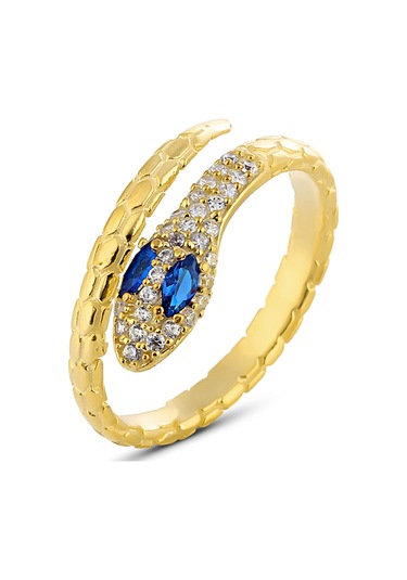 Zanaatsilver Gümüş 14k Altın Kaplama Mavi Taşlı Yılan Modeli Yüzük