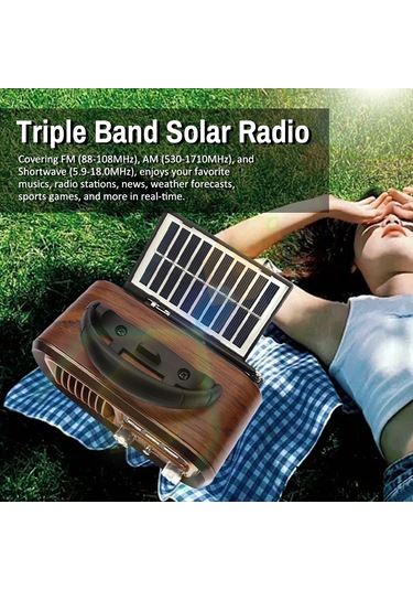 Suofeng Kahverengi Güneş Enerjili Taşınabilir Radyo: Fm/am/kısa Dal, Bluetooth Hoparlör, Tf Kart/usb Çalma, Pil İle Teslim