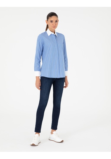 Pierre Cardin Kadın Mavi Gömlek Desenli 50292249-vr036 Mavi