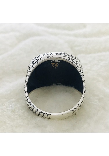 Üç Hilal Işlemeli 925 Ayar Gümüş Erkek Yüzük