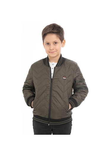 Erkek Çocuk Kolej Yaka İçi Astarlı Su Ve Rüzgar Geçirmez Fermuarlı Cep Mont Ceket Haki
