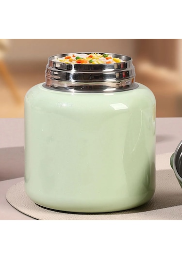 Çelik Mama Termosu Sıcak Veya Soğuk Yiyecekler İçin Öğle Yemeği Termosu 900 Ml - Yeşil Yeşil