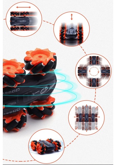 Uzaktan Kumandalı Işıklı Çok Yönlü Drift Tekerlekli Dublör Akrobat Araba Stunt Drift Car - Turuncu Turuncu