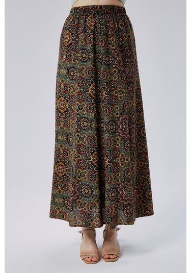 Bw Best Woman Viskon Kumaş 8 Parça Uzun Kadın Etek- Yeşil Desenli Çok Renkli