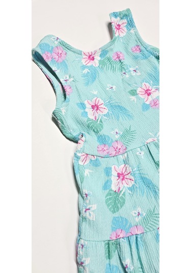 Çiçekli Kız Çocuk Elbise St09119 Turkuaz