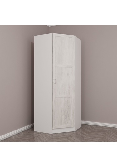 Kale Tek Kapaklı Köşe Zincir Dolap Eskitme Beyaz - 190cm Beyaz