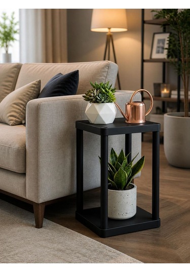 Sakura 2 Katlı Çiçeklik Saksılık Siyah