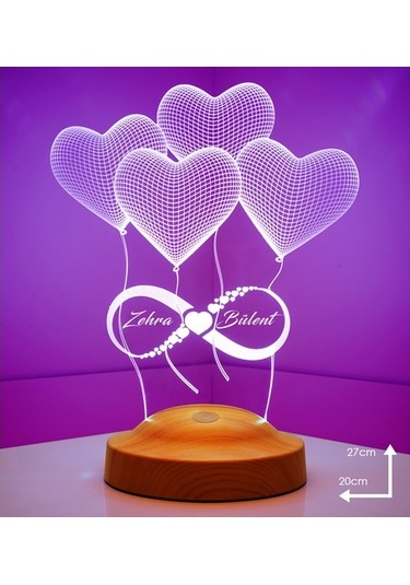 Sevgililer Günü Hediyesi Kişiye Özel Sonsuz Aşk 3 Led Lamba