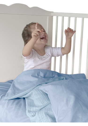 %100 Pamuk Muslin-akfil Bebek Nevresim Takımı Çift Yönlü Mavi