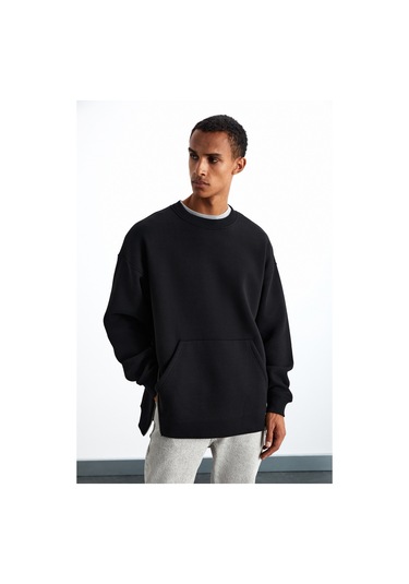 SANTIAGOS Erkek Pamuk-Polyester Siyah Sweatshirt