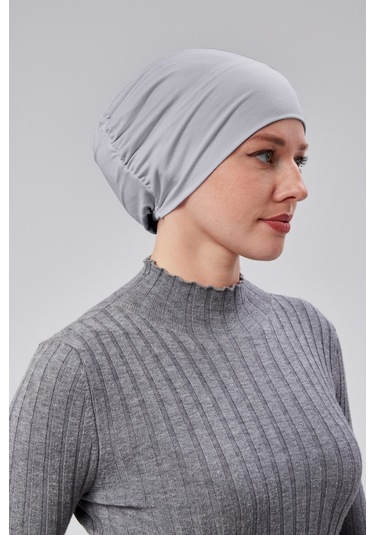 Kadın Tesettür Hazır Pratik Geçmeli Bone Lastikli Kaymaz Gri Gri