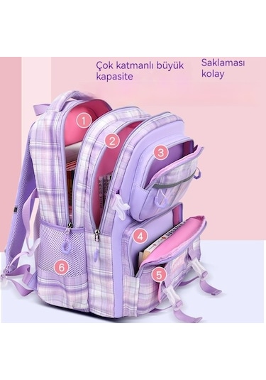 Goldenqian Kız Sırt Çantası, Çocuklar Için Büyük Kapasiteli Omurga Sırt Çantası 2tkokz Mor