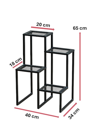 Dekoratif Metal 4 Raflı Saksılık Katlı Dikey Saksı Standı Çiçeklik Bahçe Ve Balkon Dekoru Garden Siyah