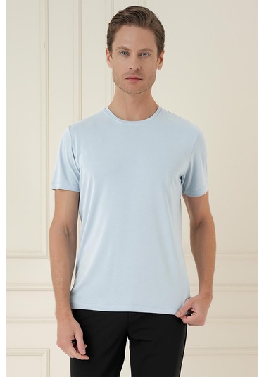 Comfort Fit Bisiklet Yaka Modal Kısa Kol Casual Mavi Tişört Ts 895 Mavi