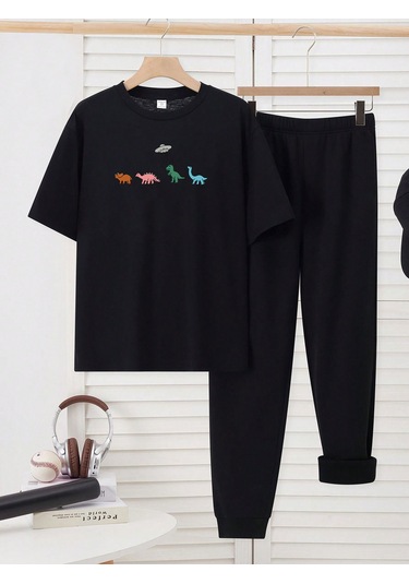 Çocuk Dinazor Baskılı Eşofman Takımı Siyah