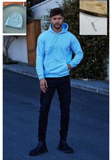 Unisex 2ip Şardonlu Denim Core Baskılı Sax Oversize Sweatshirt Saxcore12