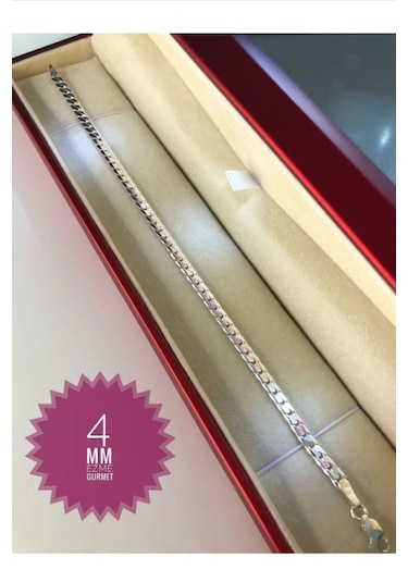 Erkek Gümüş Bileklik - 4mm Ezme Gurmet Italy Işıklı Kutuda