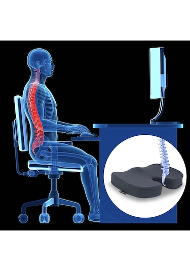 Visco Ortopedik Koksiks Oturma Minderi 44x36/7 cm, Gri