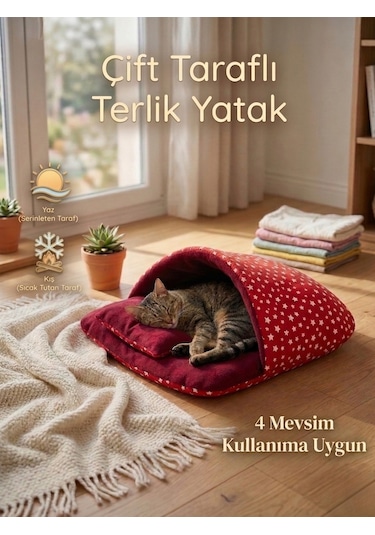 Terlik Model Çift Taraflı Kedi Köpek Yatağı