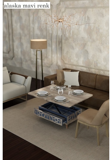 Rosa Desenli Akıllı Sehpa Çekmeceli, Sihirli Sehpa