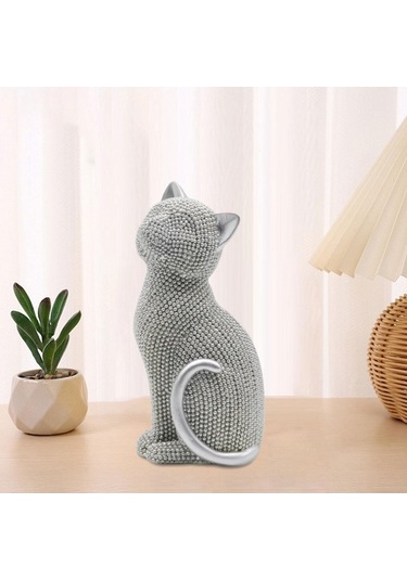 Pazly Yaratıcı Suntek Masaüstü Koleksiyon Kedi Heykeli Gümüş Vv