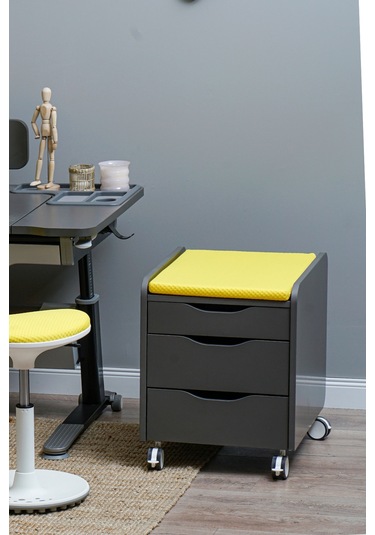 Creo Mobili Çekmeceli Tekerlekli Sirius Keson Oturulabilir Ofis Ve Ev Komodini Antrasit/sarı